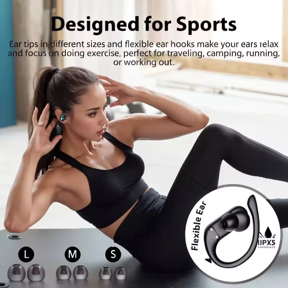 Original Bluetooth 5.3 Earphones TWS Wireless HiFi Headphones Ear Hooks Running Sports Call Game Headset LED Display